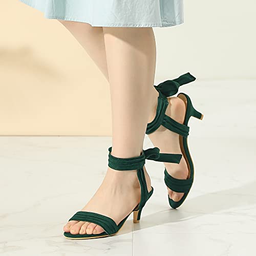 Perphy Open Toe Ankle Tie Bridal Kitten Heels Sandals For Women 6 Dark Green #TOP1