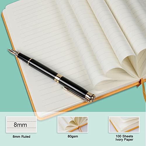 Carnet de notes en cuir rigide jaune, papier 80g de haute qualité