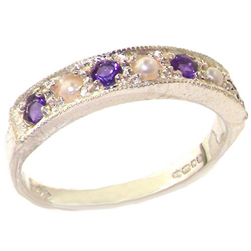 925 Sterling Silver Cultured Pearl And Amethyst Womens Band Ring - Sizes 4 To 12 Available #TOP30