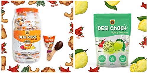 Image of GO DESi Tangy Imli Lollipop (100 Piece) & Lemon Chaat, 180gm | Sour Candy Combo | Sour Lollipop | Fruit Snacks