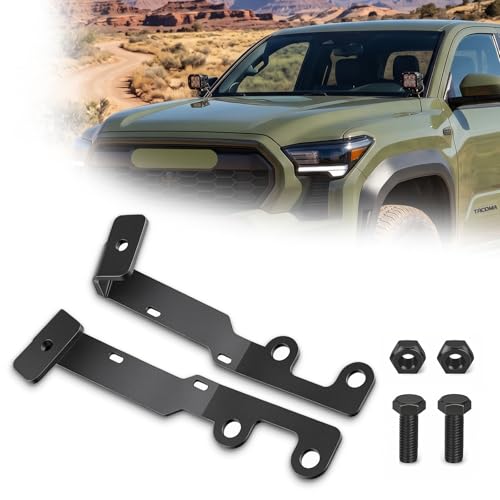 Image of Ditch Light Brackets for 2024-2026 Toyota Tacoma, 2022+ Tundra & 2025+ 4Runner, No-Drill Hood Mount Pod Light Brackets with Black-Out Hardware