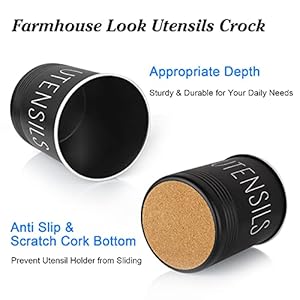 Kitchen Utensil Holder, 6.7" Utensil Holder for Kitchen Counter, Cooking Utensil Crock with Cork Bottom, Modern Farmhouse Decor, Countertop Utensil Storage Organizer Caddy, Black Kitchen Utensil Holder 67 Utensil Holder for Kitchen Counter Cooking Utensil Crock with Cork Bottom Modern Farmhouse Decor Countertop Utensil Storage Organizer Caddy Black