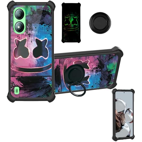 Aroepurt Case Compatible for Mobiwire Vodacom Kicka 6 Plus 4G Phone Case Cover [with Tempered Glass Screen Protector][Hard PC + Soft Silicone][Ring Support] [Luminous Effect] YGH-BQ