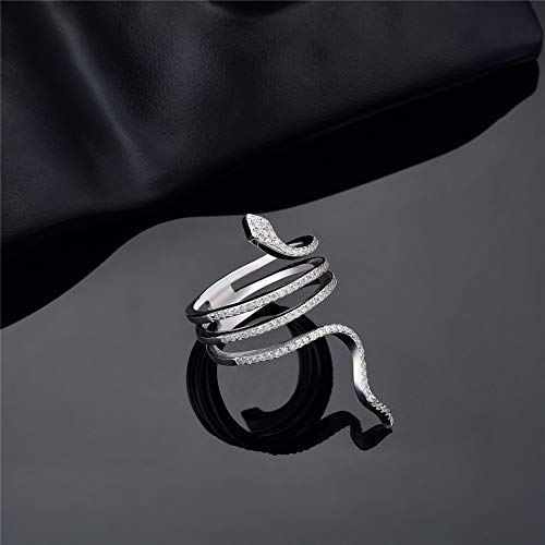 SALAN 925 Slittato Sterling Anelli per Donne Anello Serpente Animale Impilabile Clear Zircone Cerchio Speciale Anelli di Trendy Anelli di Tendenza Partito Gioielli Punk