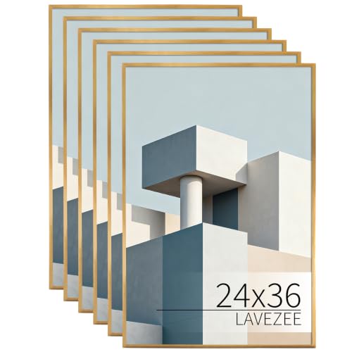 Image of Lavezee 24x36 Gold Poster Frame 6 Packs, Lightweight Poster Frames Display 24 x 36 Inch Photo Picture Artwork for Wall