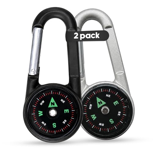 Carabiner Clip On Compass Hiking - Compact Compass Keychain Backpacks | Small Pocket Magnetic Compass Keychain for Kids - Hiking Compass Thermometer | Keyring...