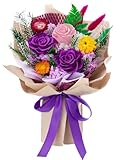 Flomoon Forever Flowers Gifts for Her, Valentines Day Preserved Flowers Bouquet Birthday Gifts for Women, Preserved Roses for Mom Grandma Wife Anniversary Mother's Day Christmas (Purple Paper)