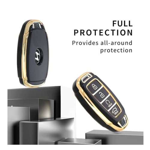 Image of TPU Car Key Cover Black & Golden Compatible for Hyundai New Verna 2020, Tucson 2021 (Hyundai, 4 Button Push Start Key New)