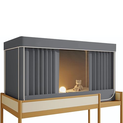 Tienda de campaña para cama individual con dosel gris y estructura de postes para litera