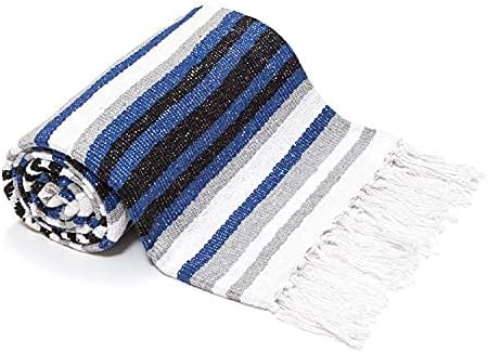 Americanflat 50x70 Authentic Mexican Throw Blanket - Falsa Blanket - Soft Cotton Throw Blankets for Indoor or Outdoor - Use for Yoga, Meditation, or Beach - Blue Stripes - Image 7