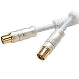 Vivanco HQ HDTV Antennenkabel, Koaxstecker Koaxkupplung, 110dB, 24K vergoldete Kontakte, weiß, 5,0m