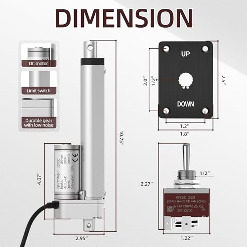 RVMARINEPAT 12V Linear Actuator High Speed 14mm/s Linear Motion Actuator 220lb/1000N Electric Actuator 12 Volt IP54 Waterproof Linear Actuator 6 inch with Switch
