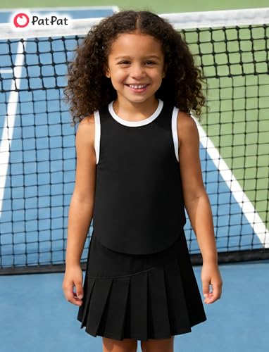 Image of PATPAT Girls Tennis Skirt Sets Moisture Wicking Tank Tops and Pleated Skirts 2 Piece Outfits Activewear Sets 5-12 Years