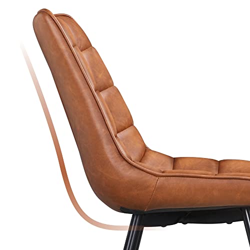 Yaheetech 2Pcs Dining Chairs Upholstered Pu Leather Chairs Tufted Side Chairs With Soft Padded And Metal Legs For Kitchen, Leisure, Brown #TOP5