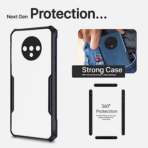 Image of Pikkme OnePlus 7T Back Cover | Crystal Clear Transparent Back | Ultra Hybrid | Full Camera Protection | Raised Edge | Bumper Back Case (Black)
