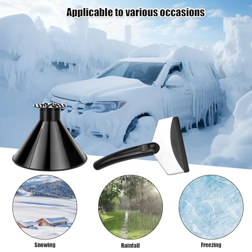LPZNUYVC 2Pcs Ice Scrapers for Car Windshield, Magical Car Ice Scraper, 2 in 1 Multifunctional Cone Magic Windshield Scraper for Ice and Snow with Funnel(Black)