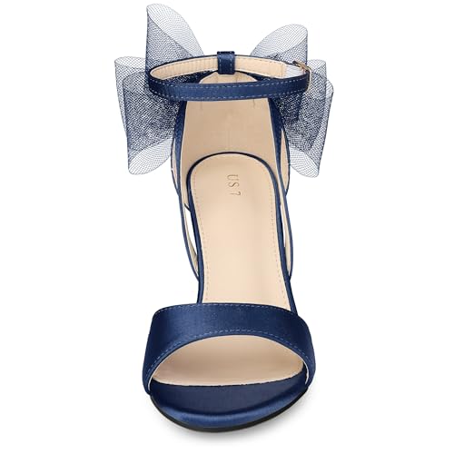 Allegra K Allegra K Women's Bow Shoes Chunky Heel Navy Blue Heels Sandals 7 M US