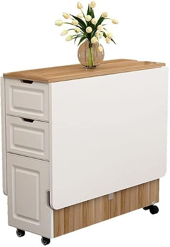 CraftThink Folding Dining Table, Solid Wood Rectangle Versatile Dinner Table with Wheels and Storage Racks, Space Saving Kitchen Table Dining Room Table, Wood, 47.2" L x 23.6" W x 29.6" H