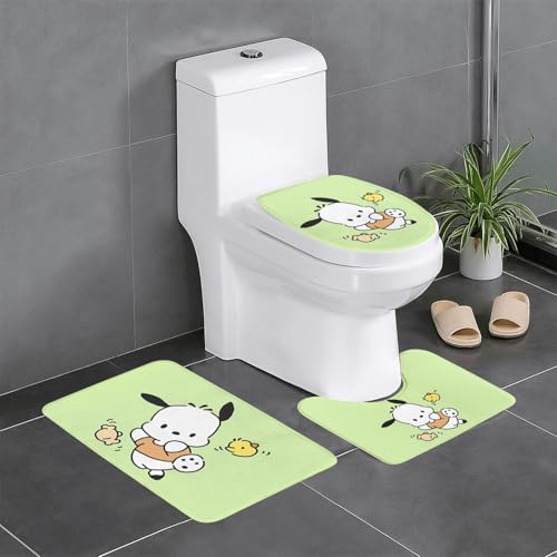 バスマット ポチャッコ かわいい アニメ トイレマット 3点セット 便座カバー フタカバー 人気 漫画 足ふきマット 暖房 ふんわり 滑り止め 吸水 洗える 抗菌 防臭