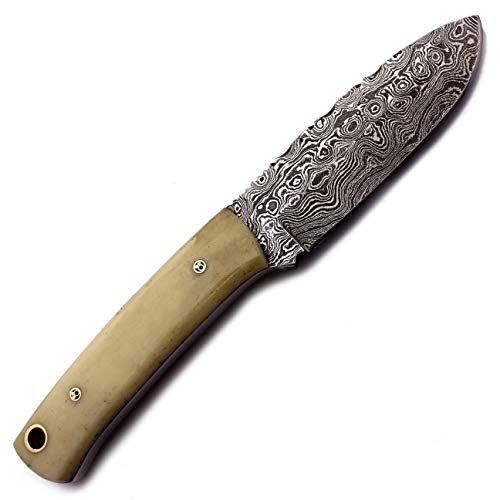 Maan Hunting Knives Custom Handmade Hunting Knife Tactical Knife Damascus Steel Survival Knife 6 Inch Overall Bone Handle With Leather Sheath Survival Knife In Damascus Knife #TOP4