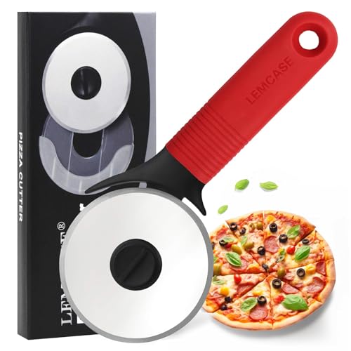 LEMCASE Rotella Tagliapizza Professionale Taglia Pizza con Lama Affilato in Acciaio Inox e Antiscivolo Manico in Silicone è MoltoFacile da Pulire, Rosso