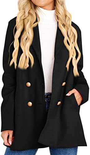 Uifely Women Double Breasted Pea Coats Notch Lapel Collar Long Overcoat Winter Trench Coat with Pocket