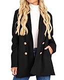 Uifely Women Double Breasted Pea Coats Notch Lapel Collar Long Overcoat Winter Trench Coat with Pock