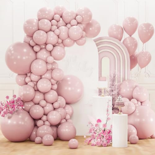 PartyWoo Dusty Pink Balloons 152pcs Different Sizes of 18 12 10 5 Inch Boho Blush Lilac Pink Latex Balloons for Birthday Baby Shower Graduation Anniversary Bachelorette Party Decorations Pink-F54