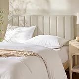 Hearth & Harbor Upholstered King Headboard - Easy Assemble Channel Stitched Headboard King Size Bed - Wall Mounted Headboards with 3D Soundproof Wall Panels Peel & Stick Floating Headboards, Linen