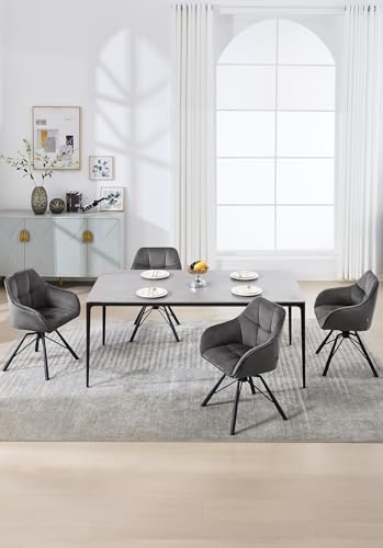 Foto von WOLTU Esszimmerstuhl drehbar 6er Set, Küchenstuhl, Polsterstuhl, Drehstuhl, bequemer Stuhl mit Armlehnen Rückenlehne, Armlehnenstuhl für Esszimmer Wohnzimmer, mit Samtbezug, Dunkelgrau