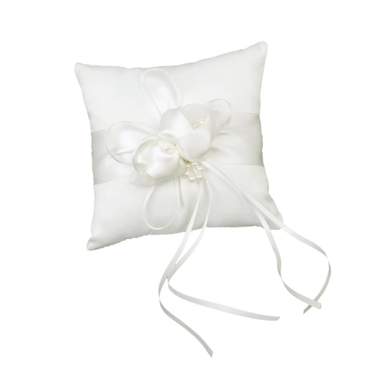 Amosfun 3stücke Ringträgerkissen Mit Blumenknospen Kunstperlen Elegantes Hochzeitsdekor Für Zeremonien Weißes Satin-Kissen Mit Ribbons Für Braut Und Bräutigam