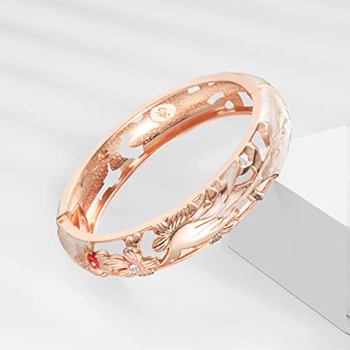 Ujoy Handcraft Cloisonne Jewelry Bracelet Colorful Enamel Butterfly Flower Bird Hollowed Spring Hinged Cuff Bangles Women Gifts Pack In Box 88A11-88A31 Cream Pink #TOP3