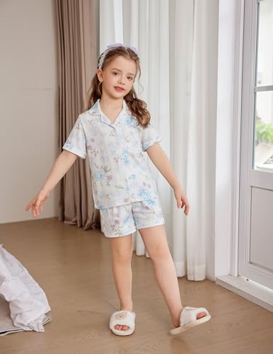 Arshiner Pajamas Set for Girls Short Sleeve Lounge Set 2 PCS Button Down Pj Sets4