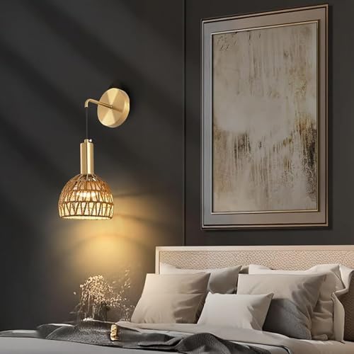 Aplique de pared LED recargable de ratán bronce con mando 6