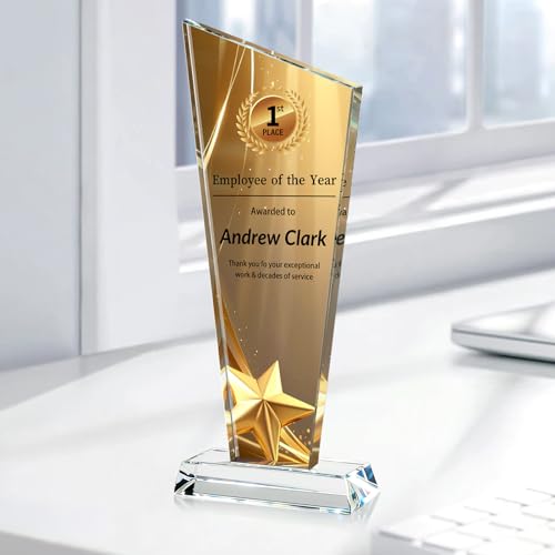 Image of Custom Crystal Trophy Award Personalized Plaque Award with Text Logo Photo Awards Trophies for Employee Recognition Team Graduation Personalized Office Gifts for Boss Coworker Teacher