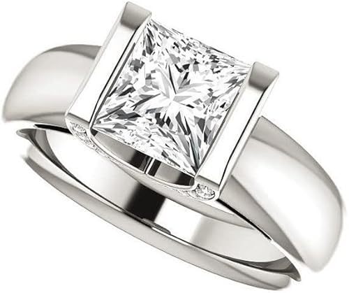 Mois 2 CT Princess Cut Colorless Moissanite Engagement Ring Wedding/Bridal Rings, Diamond Rings, Anniversary Solitaire Halo Accented Promise Vintage Antique Gold Silver Rings Perfact for Gift (6)