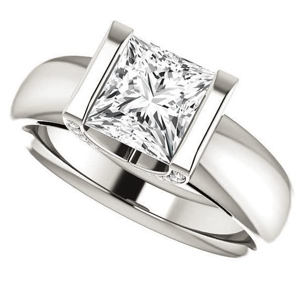 Mois 2 CT Princess Colorless Moissanite Engagement Ring for Women/Her, Wedding Bridal Ring Set, Eternity Sterling Silver Solid Gold Diamond Solitaire Half Bezel Set for Her