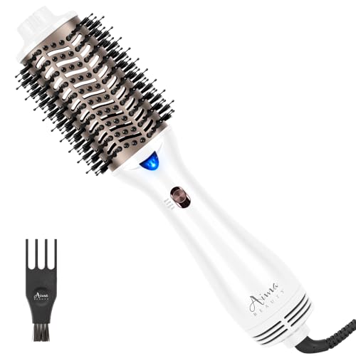 Image of Aima Beauty Blow Dryer Brush - Ionic Ceramic Hot Air Brush for Frizz-Free Straightening & Voluminous Blowout, 2.3'' / 60mm Oval Barrel with Nylon Bristles, 360 Surrounded Vent, 3 Heat Settings, White