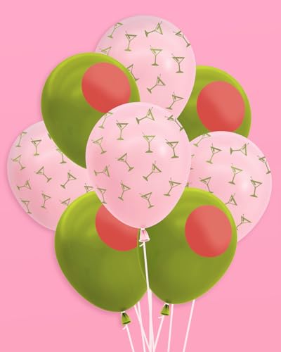 xo, Fetti Dirty Martini Latex Balloons - 24 pk, 12\" | Olive Cocktail Decorations, Pink Bachelorette Party Decor, Tini Bit Older Birthday Supplies - Thumbnail 5