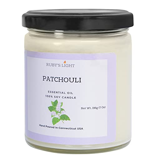 Patchouli Essential Oil Candle | Aromatherapy for The Home | 9 Oz Glass Jar | All-Natural Soy Candles | Cotton Wick | High Scent | 40 Hours Burn Time | Gift for Women & Men (Patchouli)