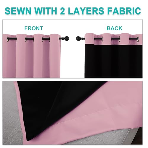 Image of NICETOWN 100% Blackout Curtains with Black Liners, Solid Thermal Insulated Full Blackout 2-Layer Lined Drapes, Energy Efficiency Window Draperies for Bedroom (2 Panels, 42 inch W by 63 inch L, Crystal Pink)