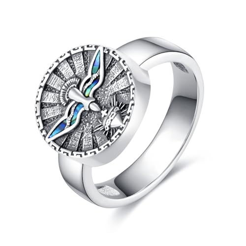 Holy Spirit Dove Ring Sterling Silver Sacred Heart Ring Jesus Christian Jewelry Gift for Men Women
