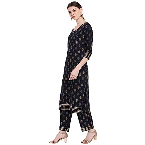 Image of Khushal K Women's Rayon Foil Print Kurta With Palazzo Set (Blue)