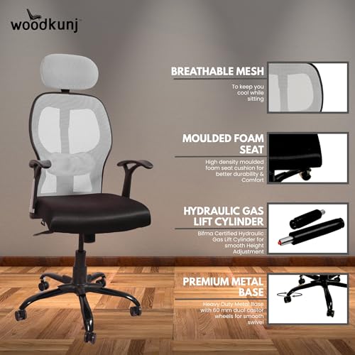 Image of High Back Office Chair with 3 Year Warranty rotatable Chair for Home and Office| Heavy Duty Metal Base | Height Adjustable (Grey)