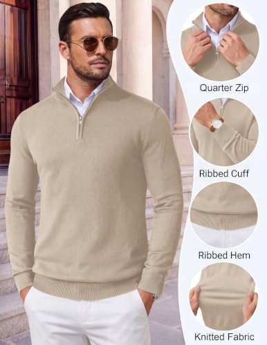 Image of COOFANDY Men's Quarter Zip Up Sweaters Slim Fit Lightweight Mock Pullover