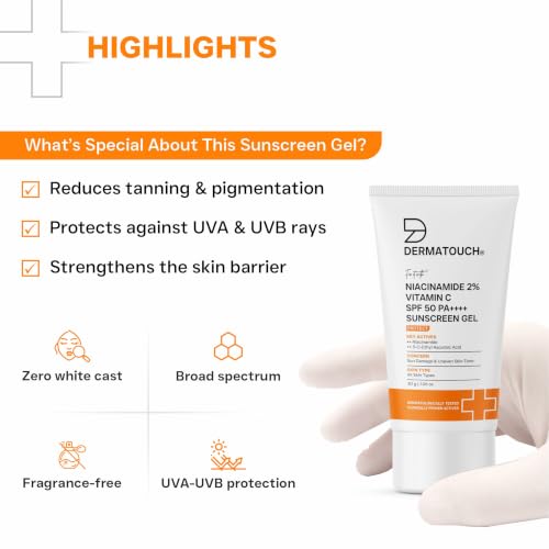DERMATOUCH Niacinamide 2% Vitamin C SPF 50 PA++++ Sunscreen Gel – Broad Spectrum UVA/UVB Protection | Less White Cast | Fragrance-Free | For All Skin Types | 30g - Image 8