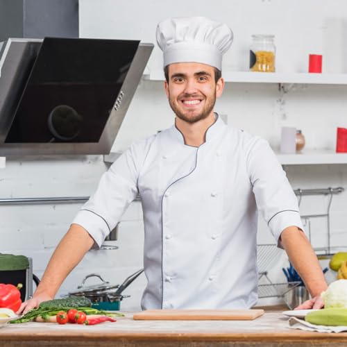 Abeillo Kochmütze für Erwachsene, Unisex, Herren und Damen - Verstellbarer Kochhut aus Baumwolle, Professioneller Kochmütze mit Haarnetz für die Küche (Weiß)