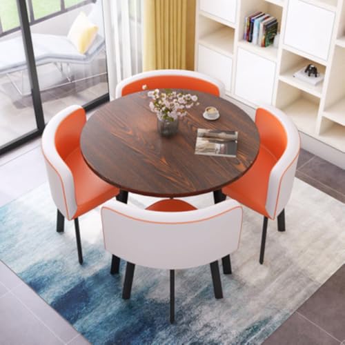Image of Round Faux Marble Reception Table and Chairs Set, Dining Table Set for 4, Space Saving Reception Desk for Home and Apartment, Office, Conference Room, Lounge