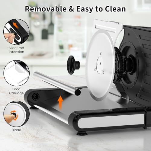 Image of Meat Slicer Machine for Home - Electric Deli Slicer for Home & Kitchen, Food Slicer with Adjustable Thickness, Meat Cutter Machine for Frozen Thawed Meats, Jerky, Bread, Deli Meats (Silver & Black)