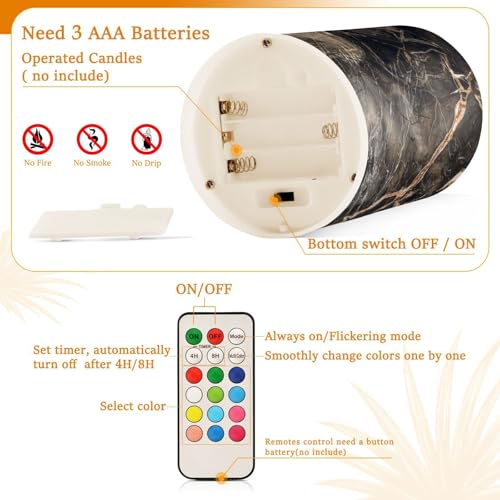 Image of Eionryn Dark Brown Marble Texture Flameless Candles Nature Stone Grains Battery Operated LED Candles with Remote Timer Electric Candles for Home Party Decor 2pcs